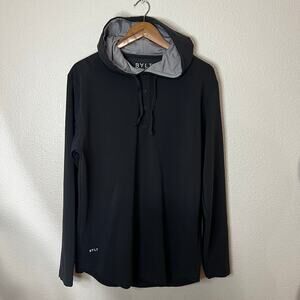 BYLT Drop-Cut: LUX Hooded Henley Long Sleeve MENS LARGE charcoal gray